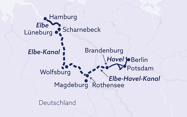 Routenverlauf der Flusskreuzfahrt "Malerische Elbe und Havel"